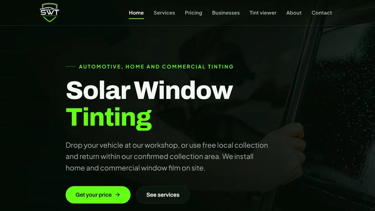 Solar Window Tints — website designed and built by Sean McGee