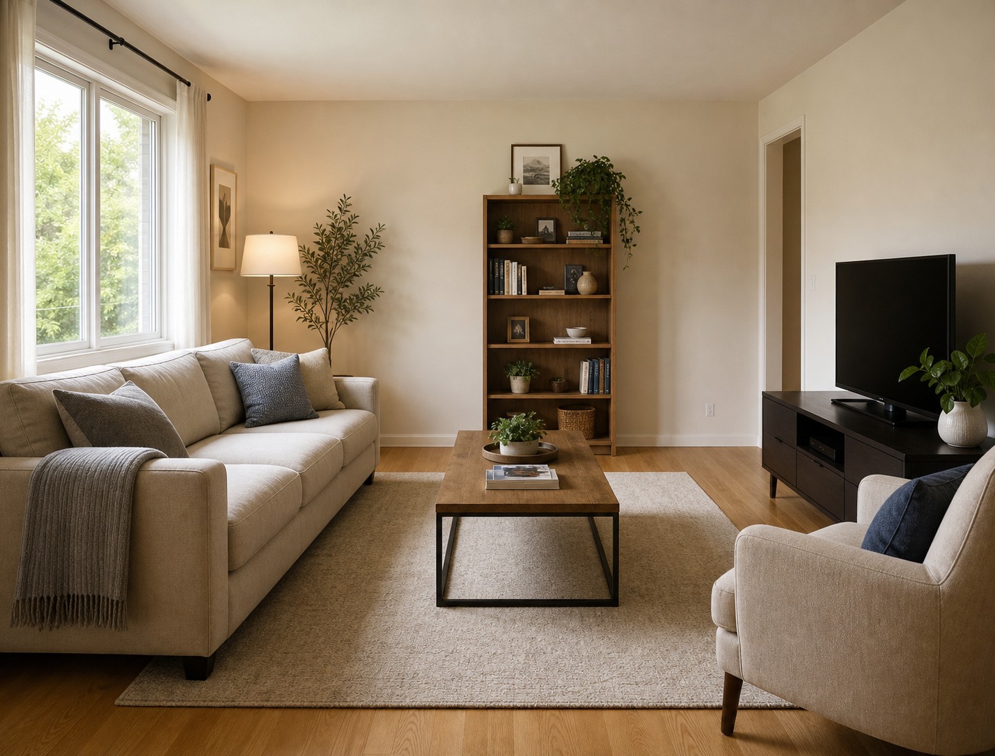 The same living room clean and tidy after professional cleaning