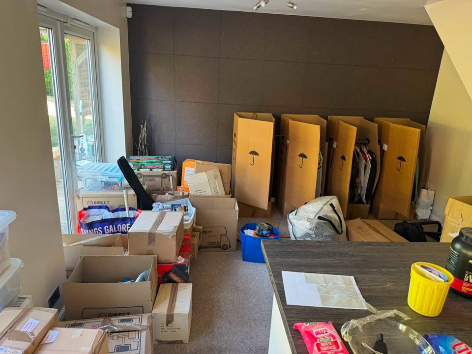 Boxes and belongings prepared during the Leeds move