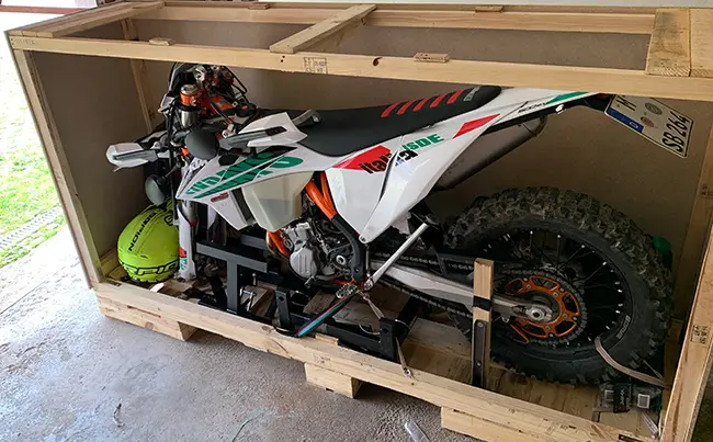 Motorcycle ready for careful UK transport