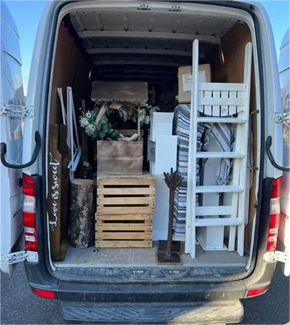 A loaded van prepared for a bulky pallet transport job